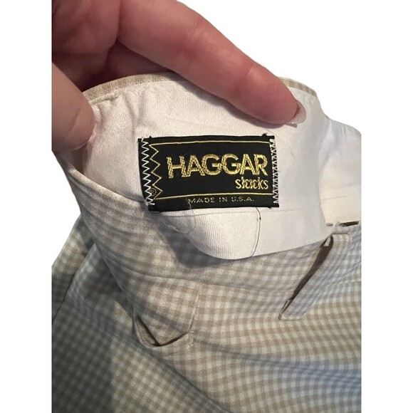 Vintage Haggar Men’s Flare Checkered Slacks 42x32 Beige and White Golf Preppy - Picture 3 of 5